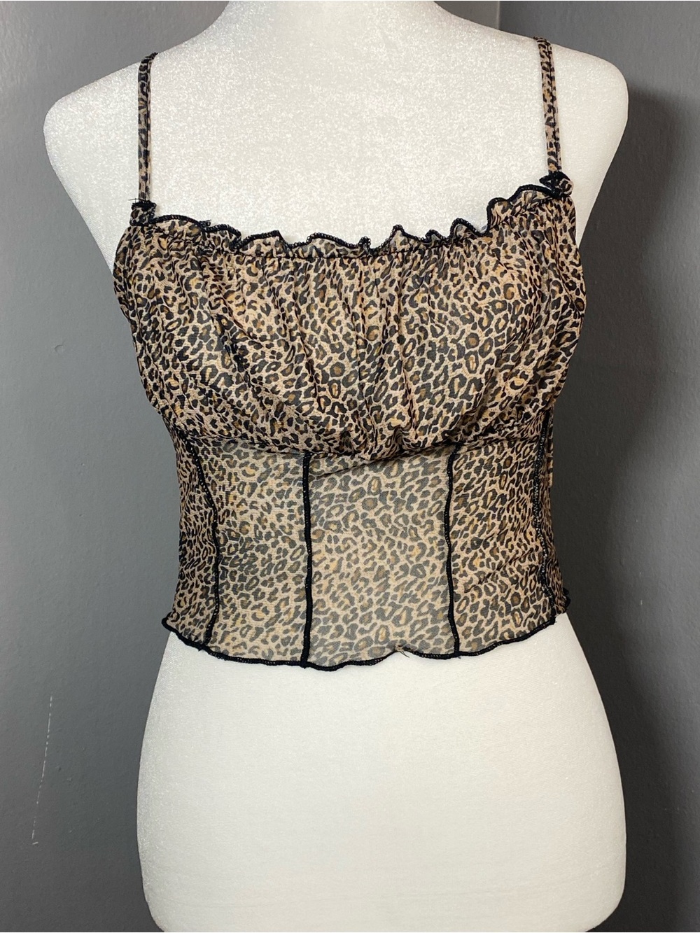 SHEIN -Leopard Print Sheer Cami with Black Trim